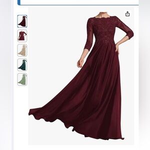 Elegant Burgundy Lace Evening Gown